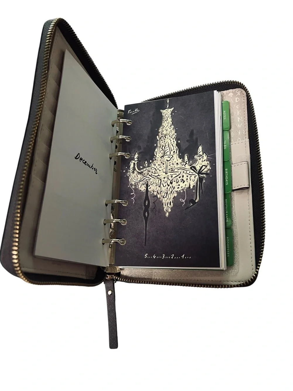 kate spade Unused Taupe Leather Planner 6 Ring Organizer Agenda